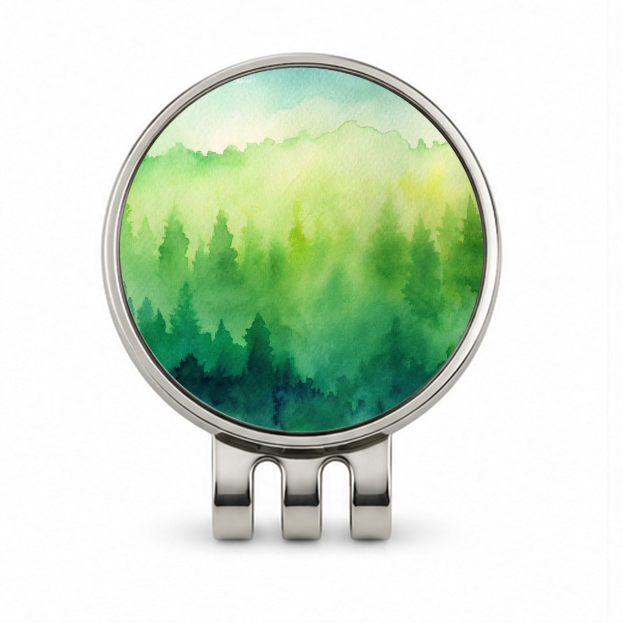 Green Forest Ombre Watercolor Golf Hat Clip with Ball Marker