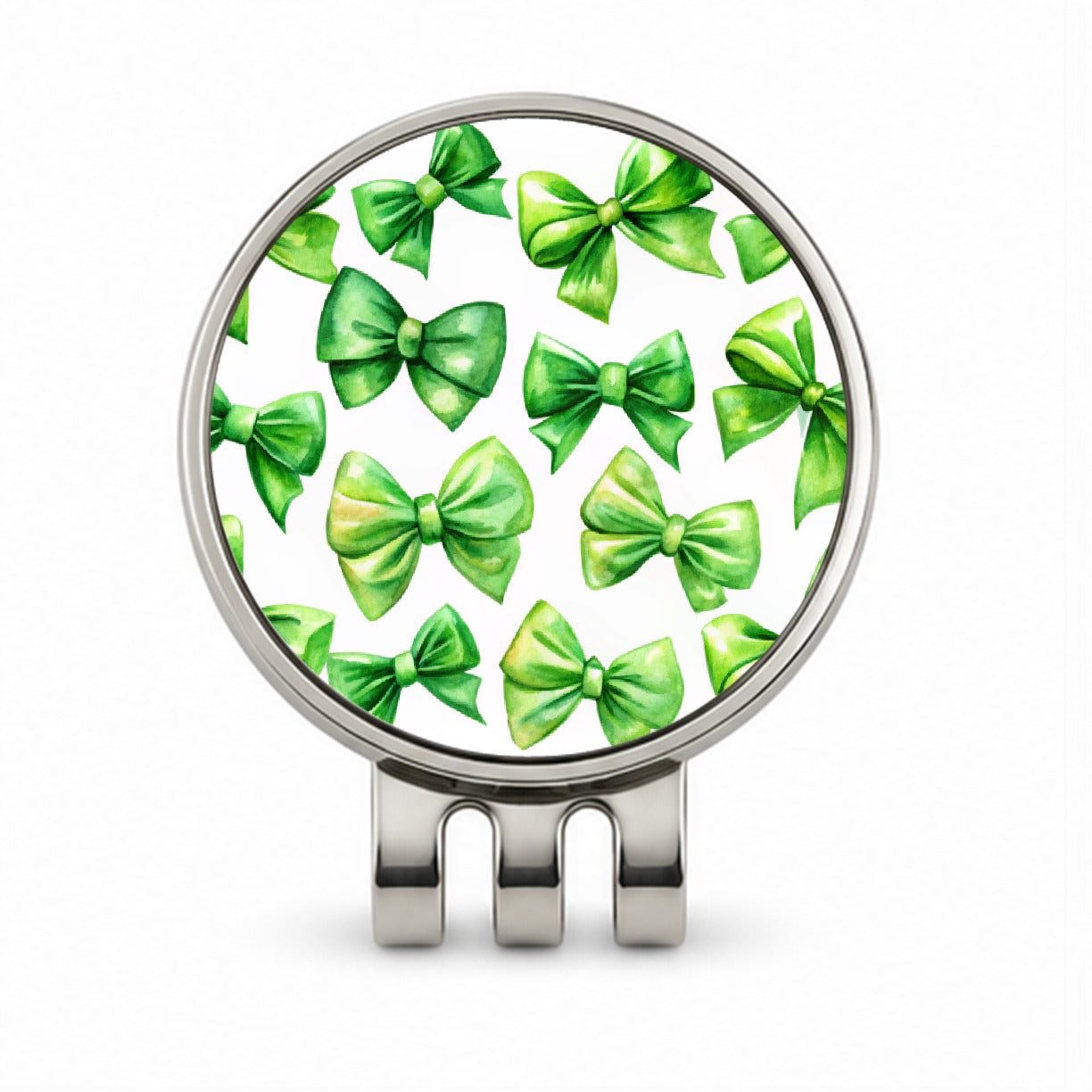 Green Scattered Coquette Bows Watercolor Golf Hat Clip with Ball Marker
