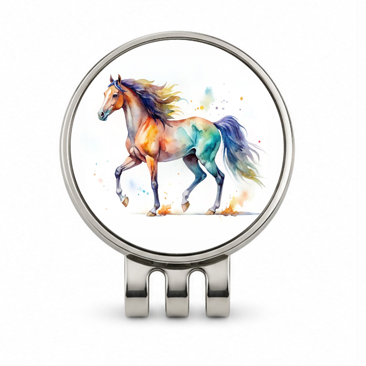 Horse Watercolor Design Golf Hat Clip with Ball Marker
