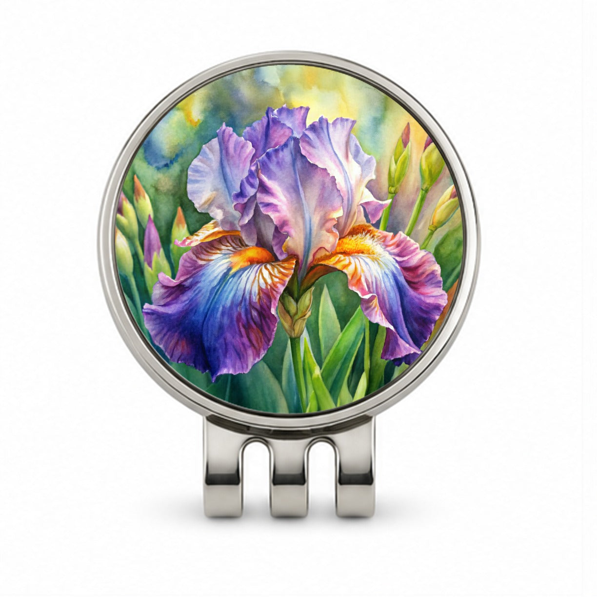 Iris Purple Flowers Watercolor Golf Hat Clip with Ball Marker