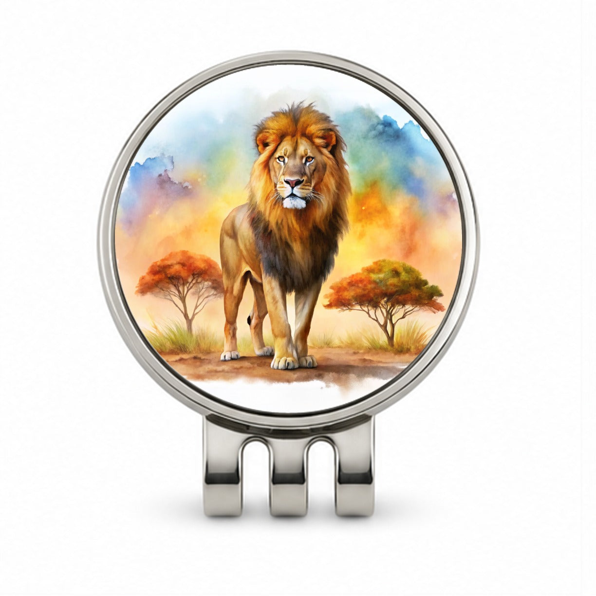 Lion African Plain Watercolor Golf Hat Clip with Ball Marker