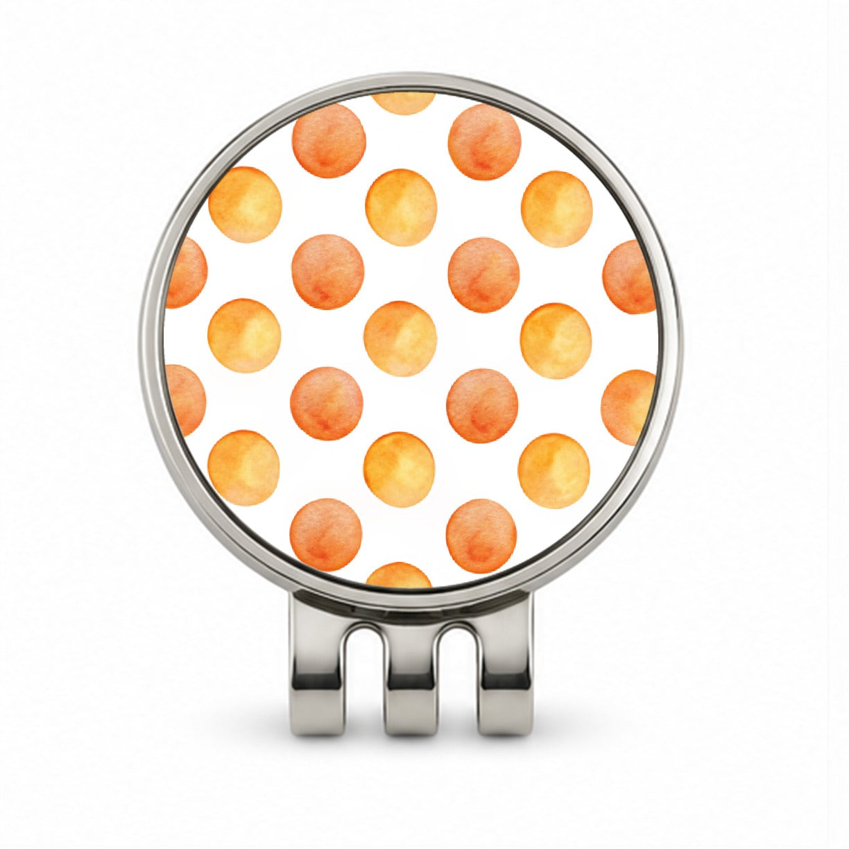 Orange Polka Dots White Background Golf Hat Clip with Ball Marker