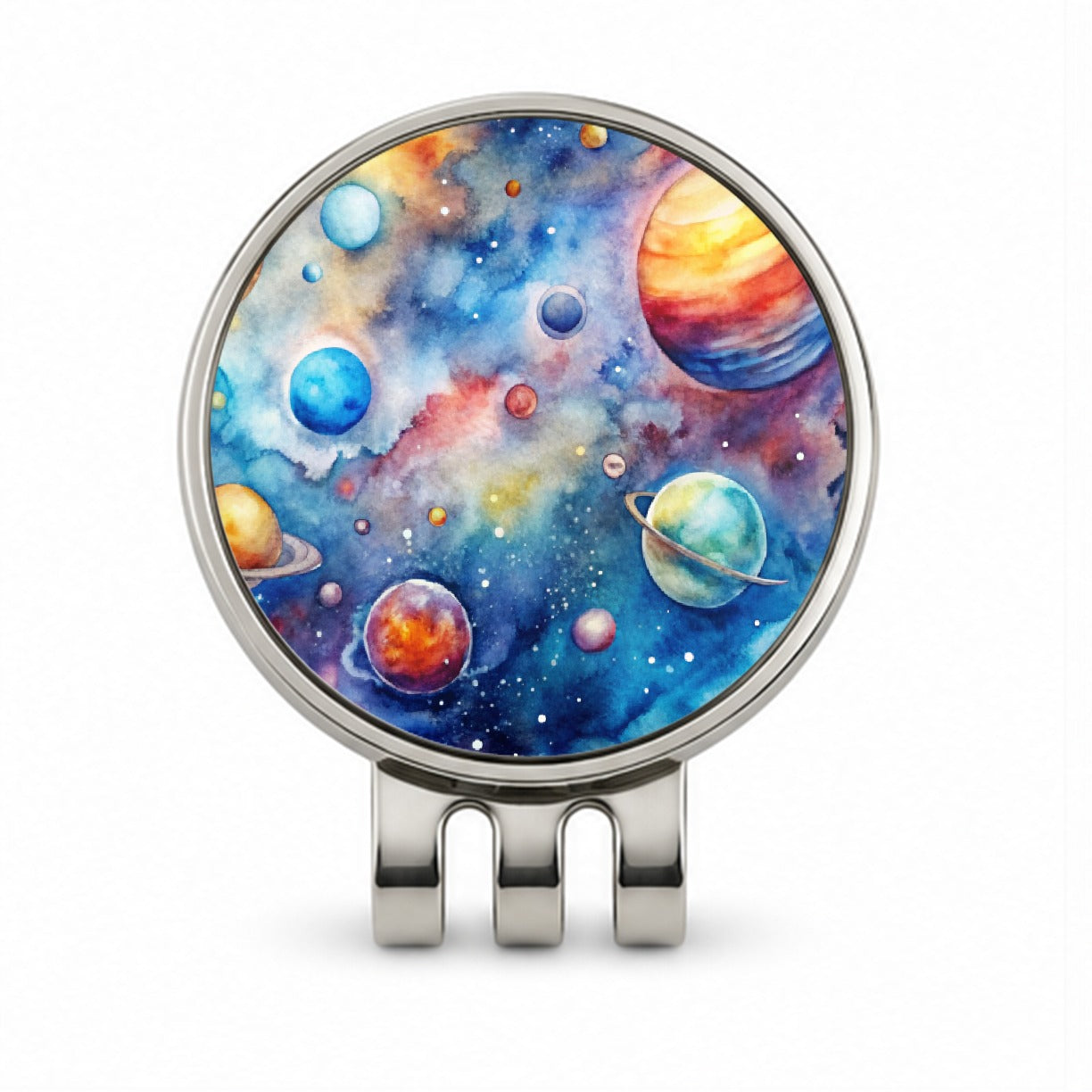 Outer Space Watercolor Astronomy Golf Hat Clip with Ball Marker