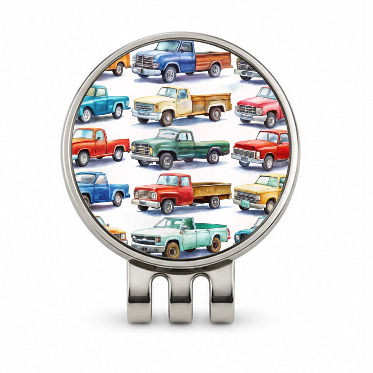 Pickup Trucks Watercolor Golf Hat Clip with Ball Marker