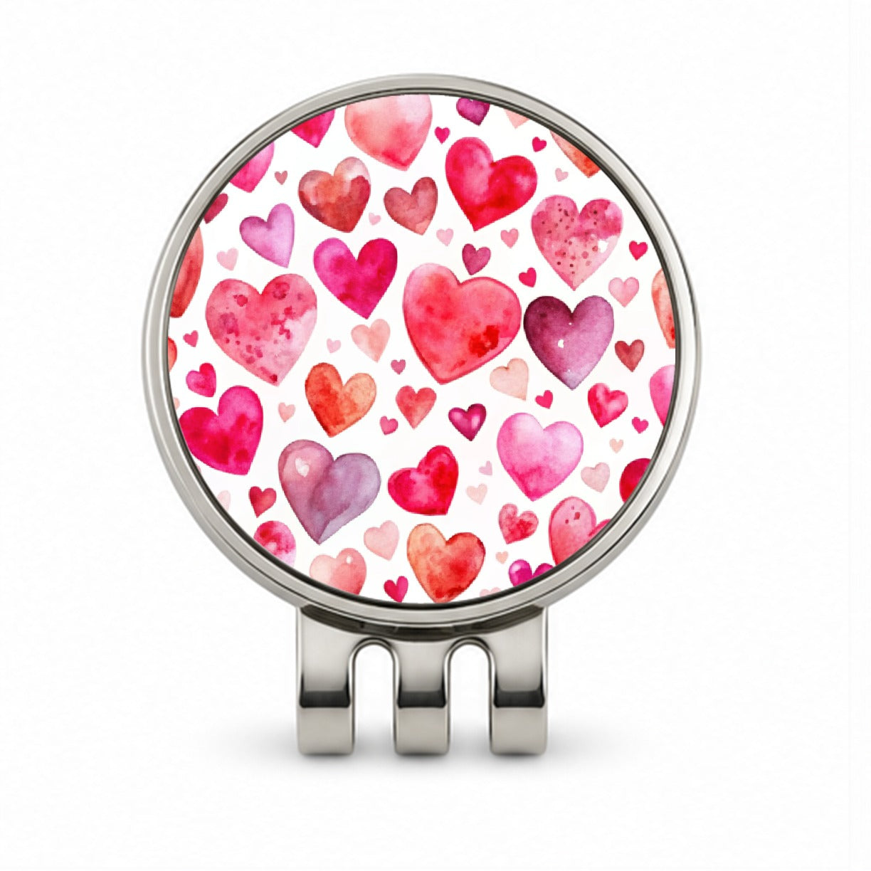 Pink And Red Scattered Hearts Watercolor Golf Hat Clip with Ball Marker