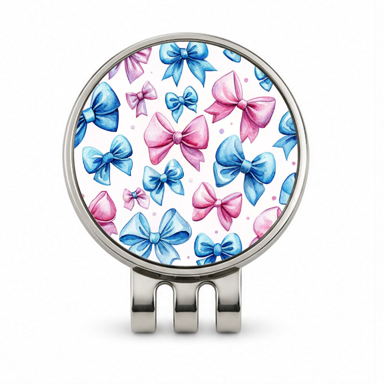 Pink Blue Scattered Coquette Bows Watercolor Golf Hat Clip with Ball Marker