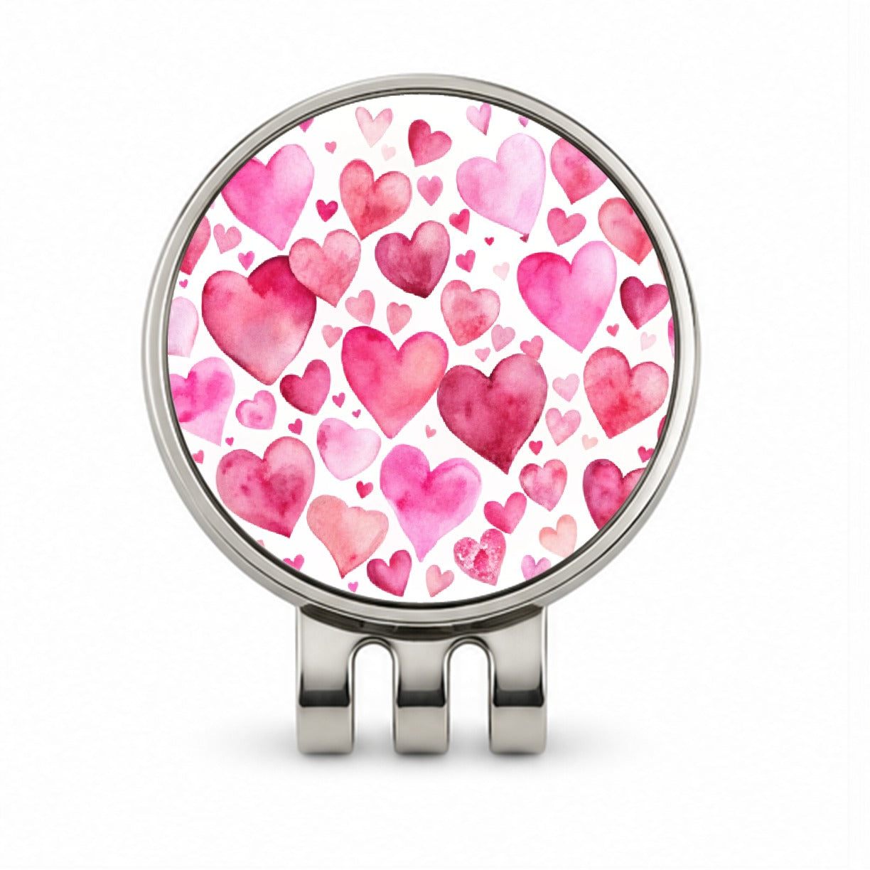 Pink Scattered Hearts Love Valentines Anniversary Watercolor Golf Hat Clip with Ball Marker
