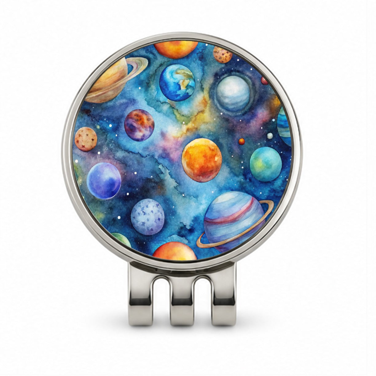 Planets Outer Space Astronomy Watercolor Golf Hat Clip with Ball Marker