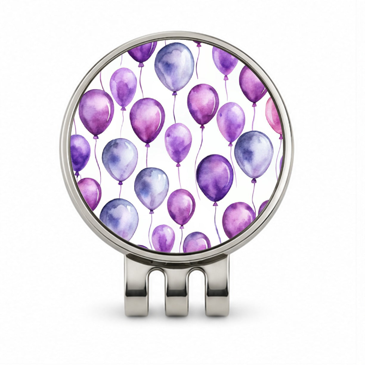 Purple Balloons Watercolor Birthday Golf Hat Clip with Ball Marker