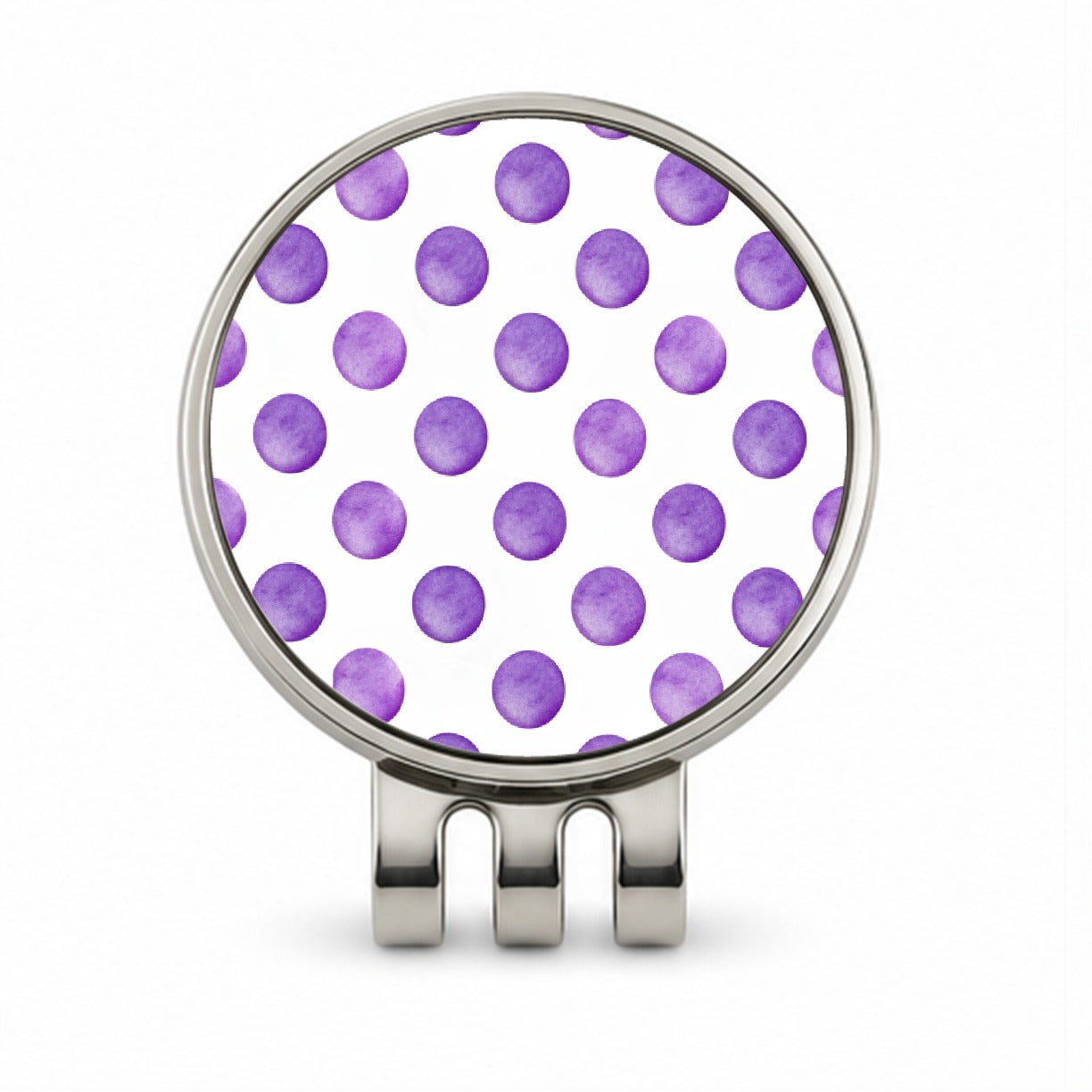 Purple Polka Dots White Background Golf Hat Clip with Ball Marker