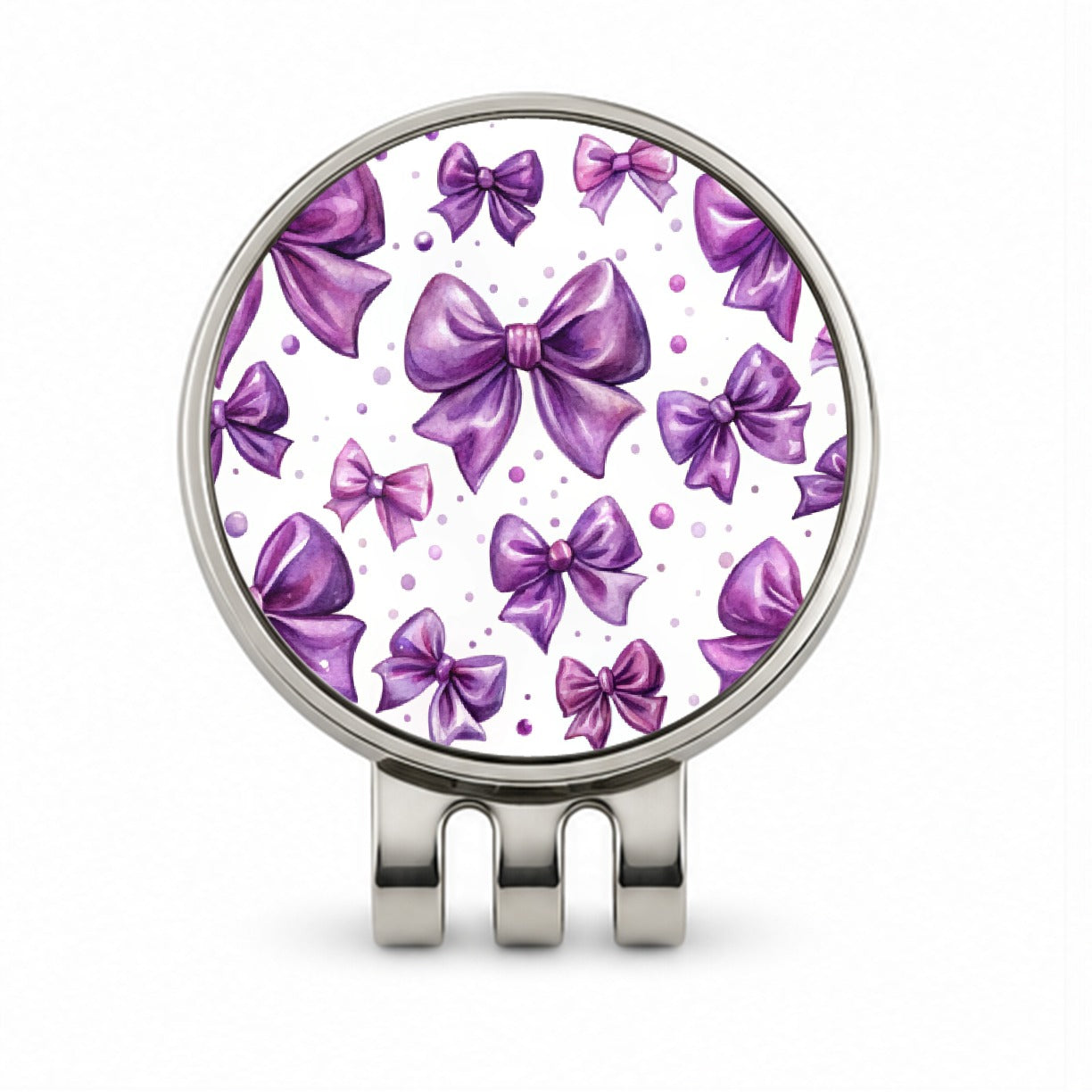 Purple Scattered Coquette Bows Watercolor Golf Hat Clip with Ball Marker