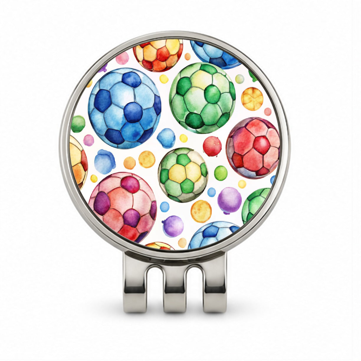 Rainbow Soccer Balls Watercolor Football Golf Hat Clip with Ball Marker
