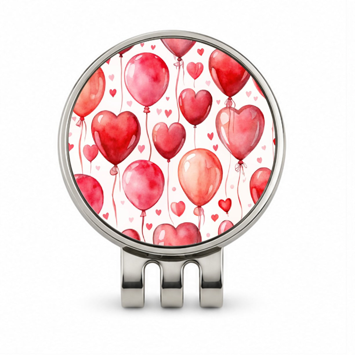 Red Balloons Hearts Watercolor Love Anniversary Golf Hat Clip with Ball Marker