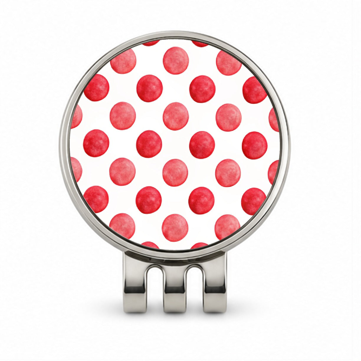 Red Polka Dots White Background Golf Hat Clip with Ball Marker