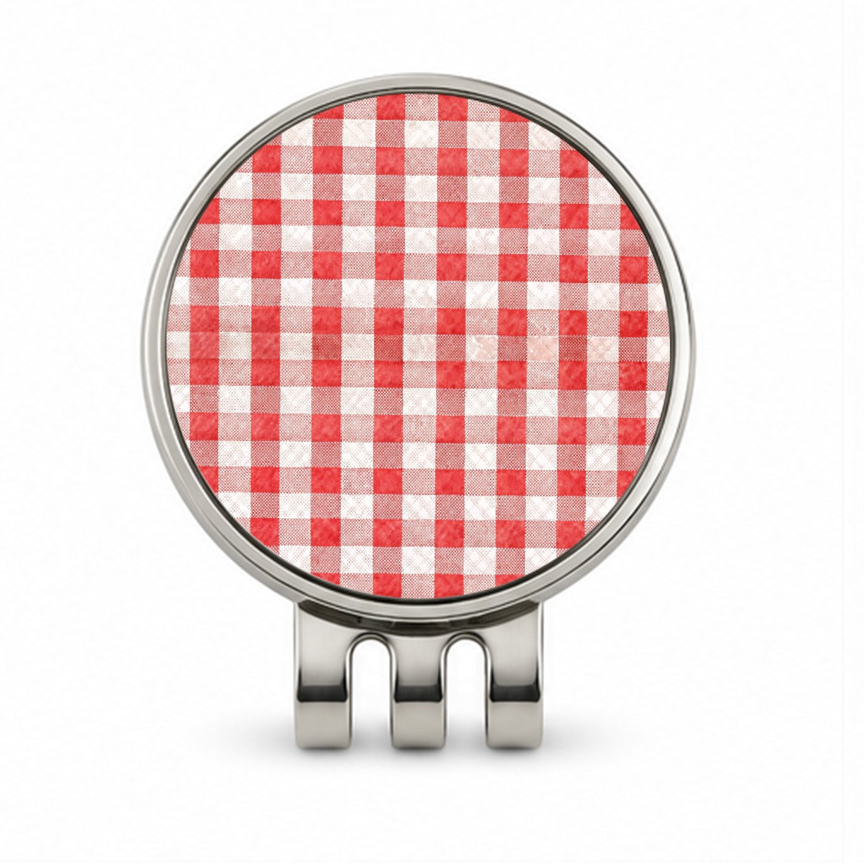 Red White Gingham Watercolor Golf Hat Clip with Ball Marker
