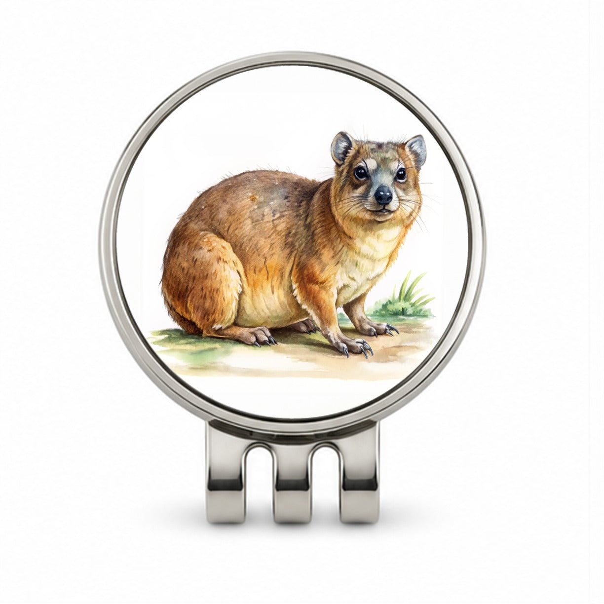 Rock Hyrax Dassie Watercolor Golf Hat Clip with Ball Marker
