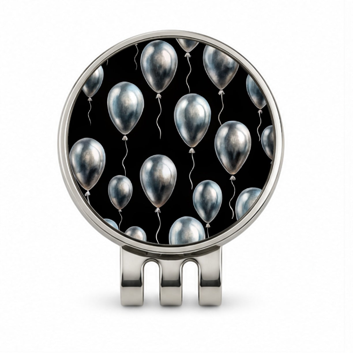 Silver Balloons Black Background Birthday Anniversary Golf Hat Clip with Ball Marker