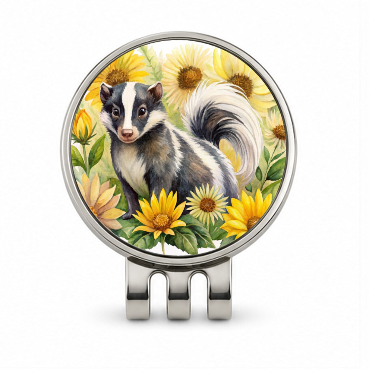 Skunk Watercolor Design With Sunflowers Golf Hat Clip with Ball Marker