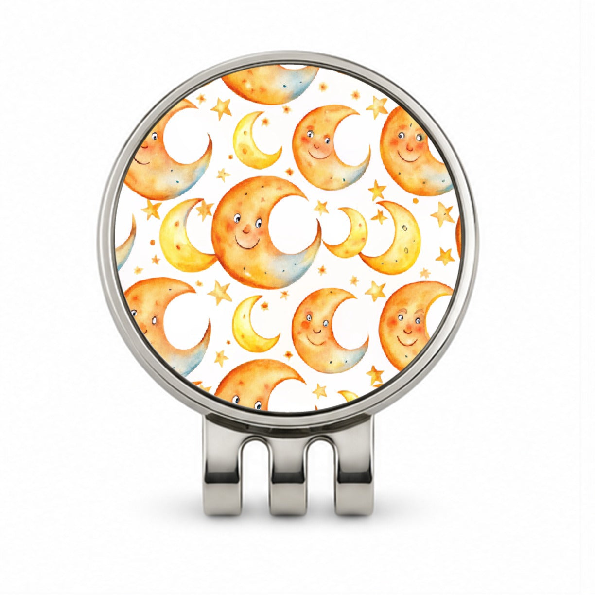Smiling Crescent Moons Watercolor Golf Hat Clip with Ball Marker