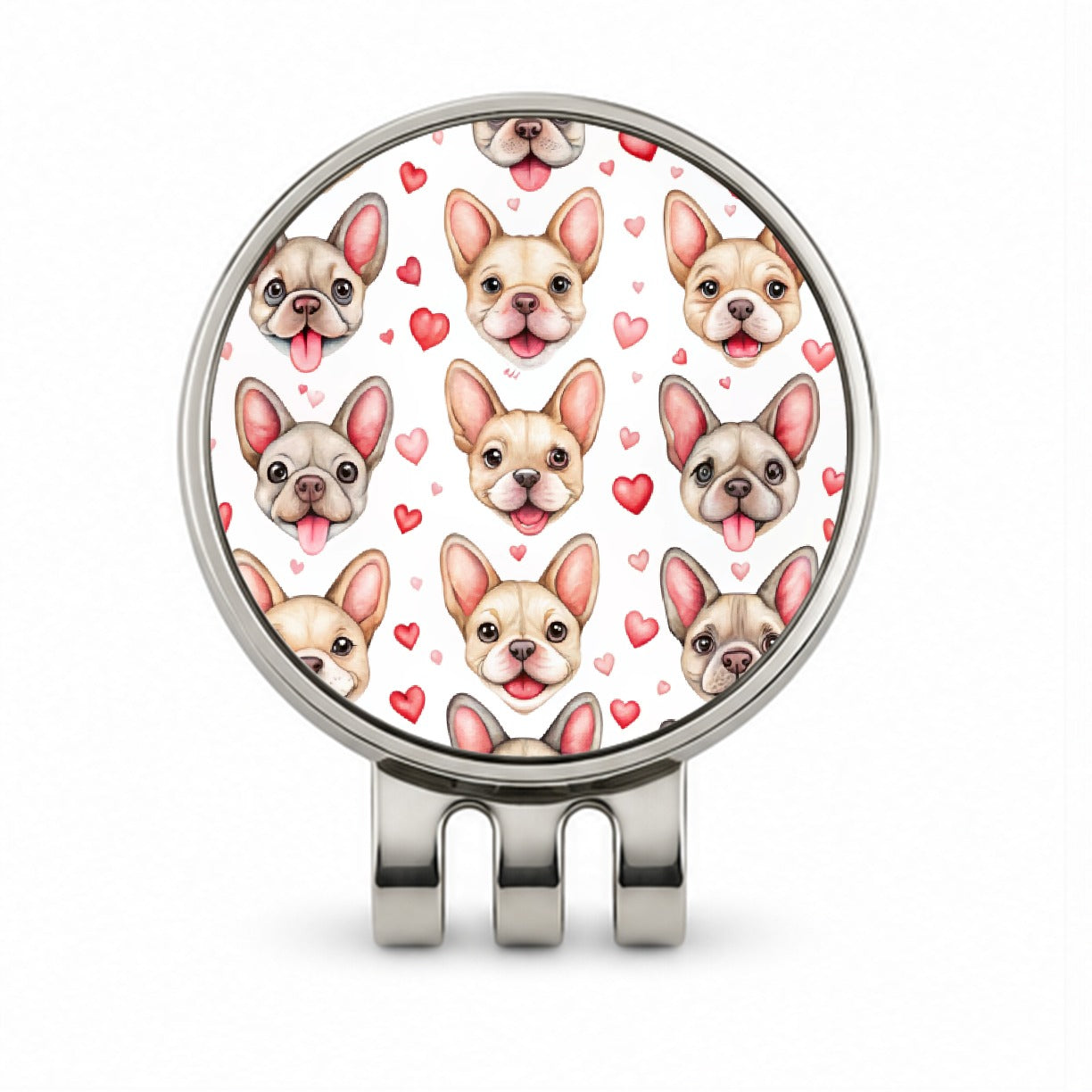 Smiling Cute French Bulldog Dog Faces Hearts Golf Hat Clip with Ball Marker