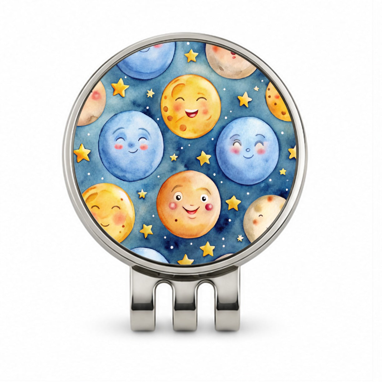 Smiling Moons Watercolor Golf Hat Clip with Ball Marker