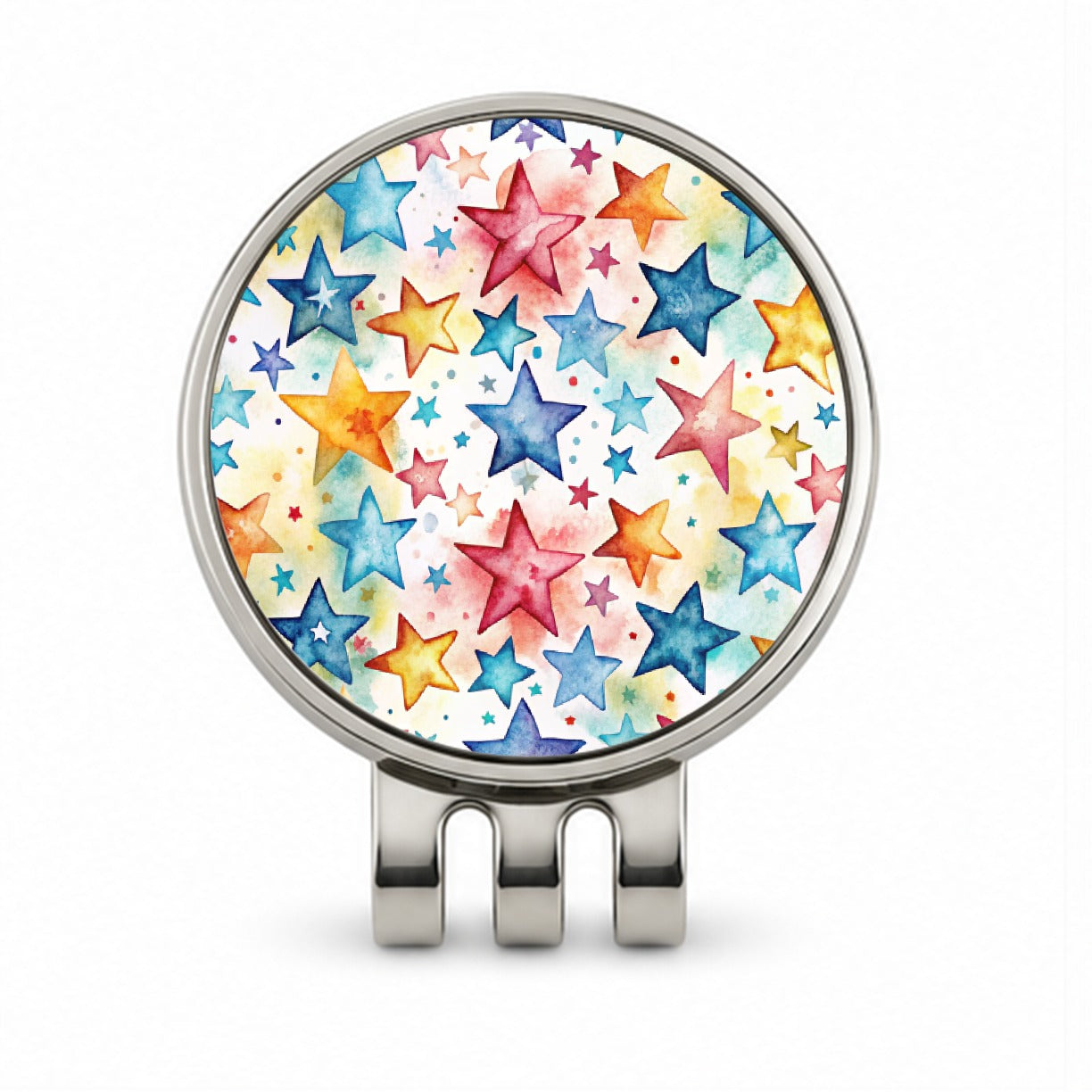 Stars Colorful Watercolor Golf Hat Clip with Ball Marker