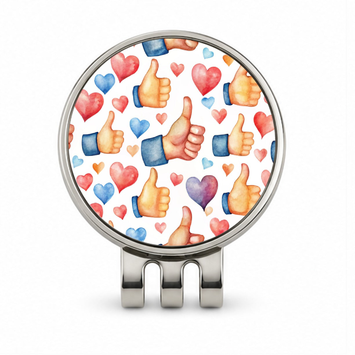 Thumbs Up Hearts Watercolor Golf Hat Clip with Ball Marker
