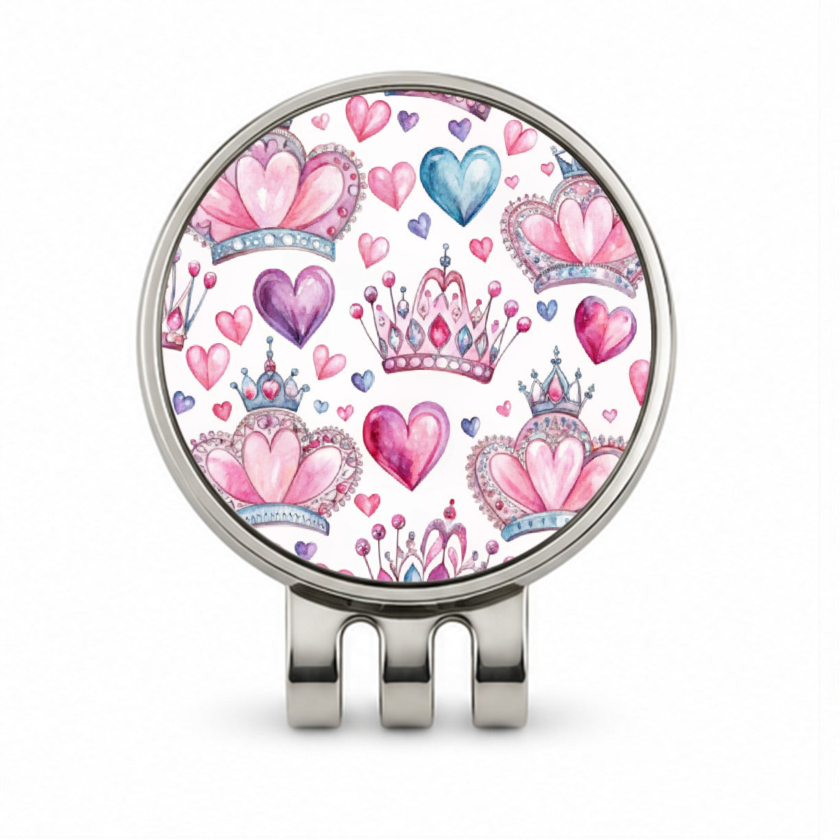 Tiaras Crowns Royalty Hearts Watercolor Golf Hat Clip with Ball Marker