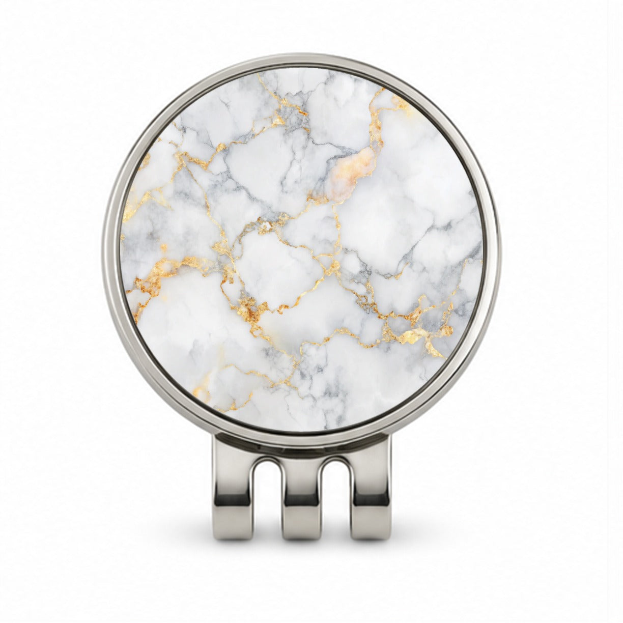 White Gold Marble Background Watercolor Golf Hat Clip with Ball Marker