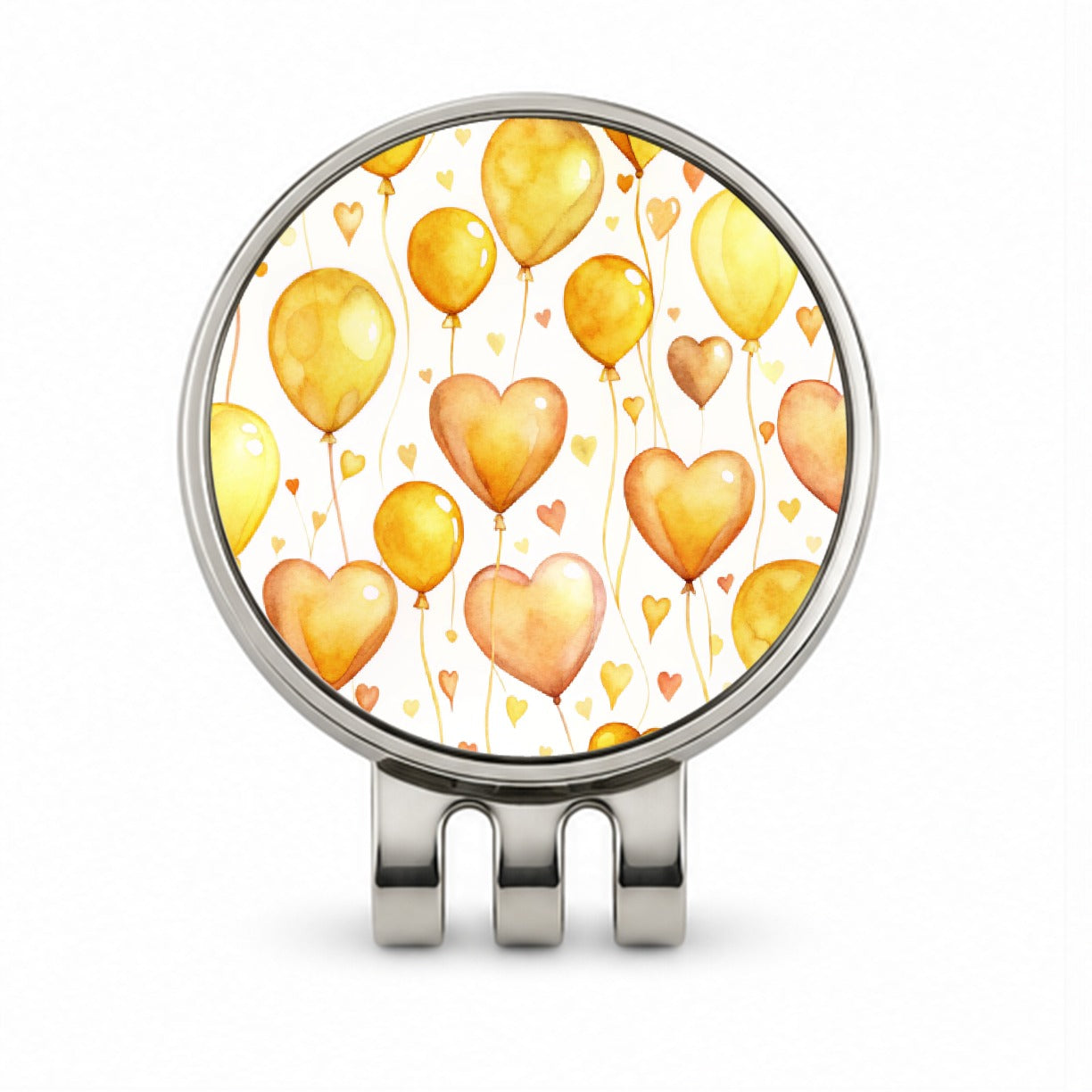 Yellow Balloons Hearts Watercolor Golf Hat Clip with Ball Marker