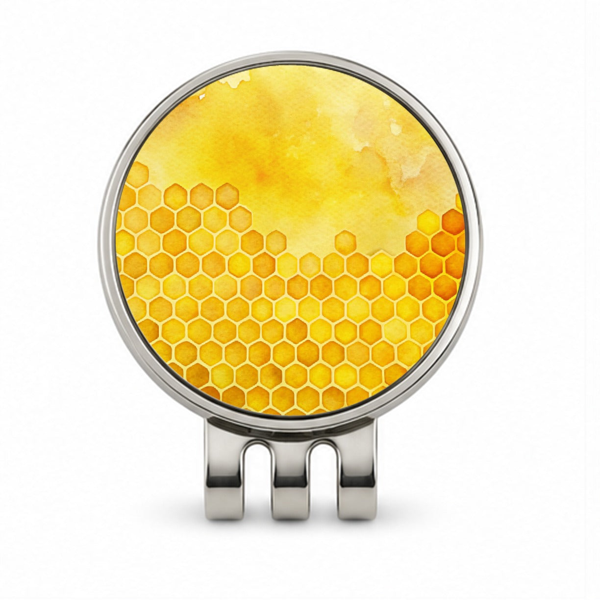 Yellow Honeycomb Background Watercolor Golf Hat Clip with Ball Marker