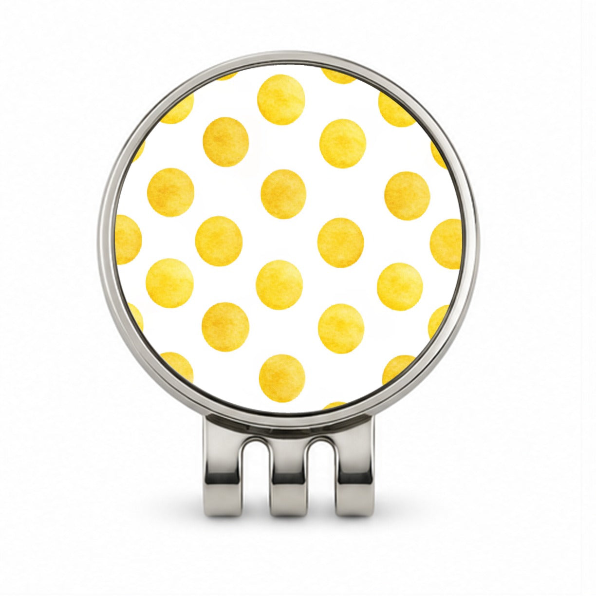 Yellow Polka Dots White Background Golf Hat Clip with Ball Marker