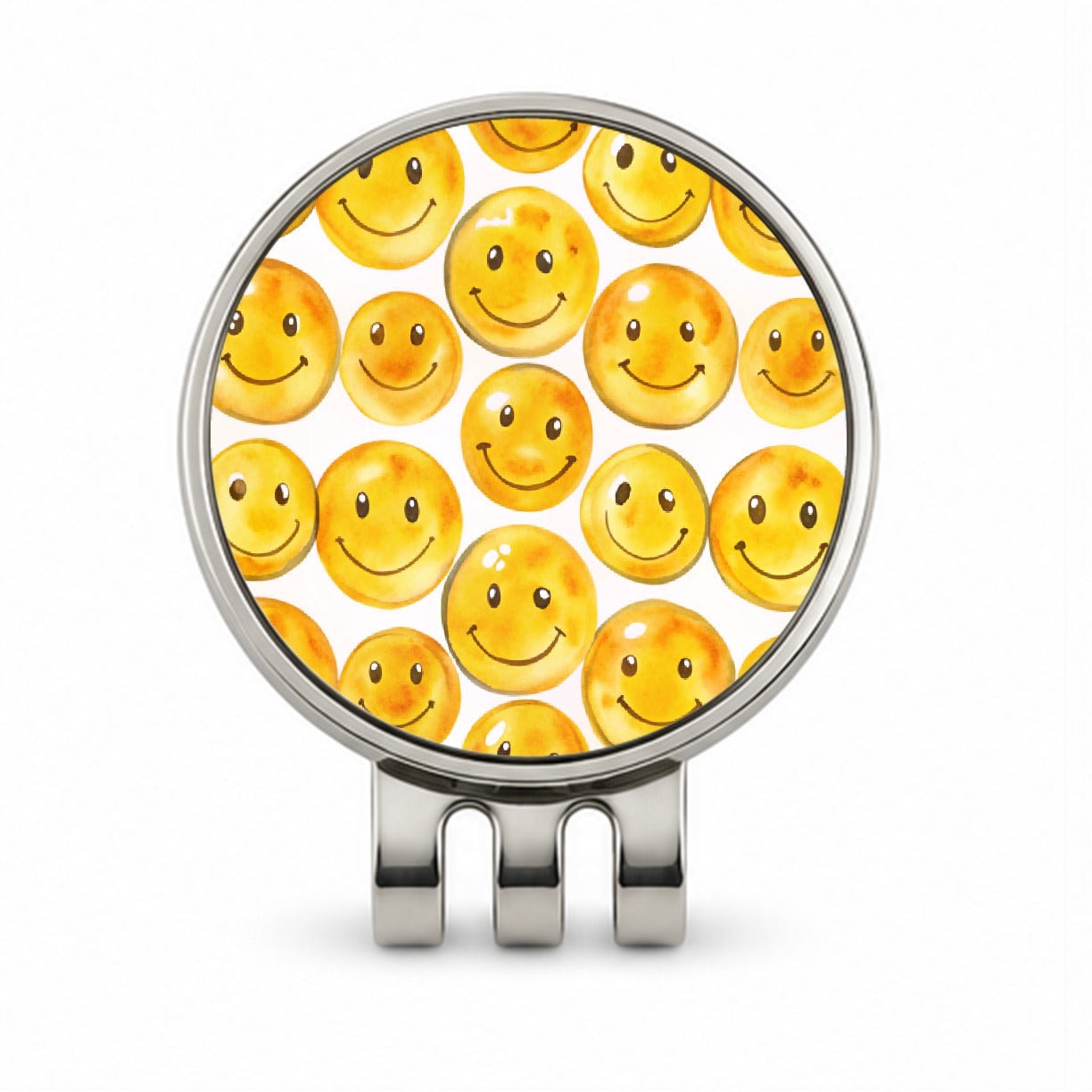 Yellow Smile Faces Watercolor Golf Hat Clip with Ball Marker