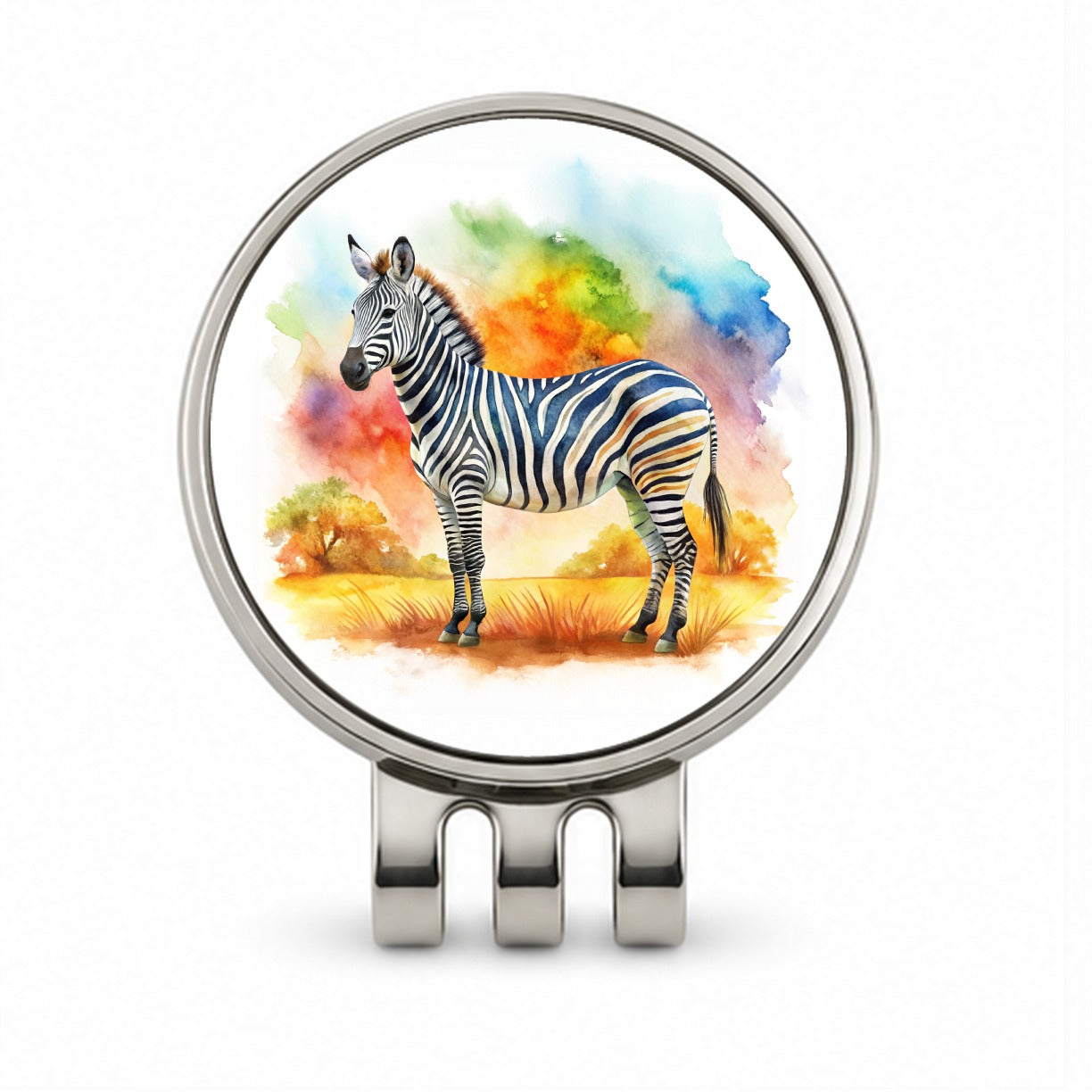 Zebra African Plain Watercolor Design Golf Hat Clip with Ball Marker