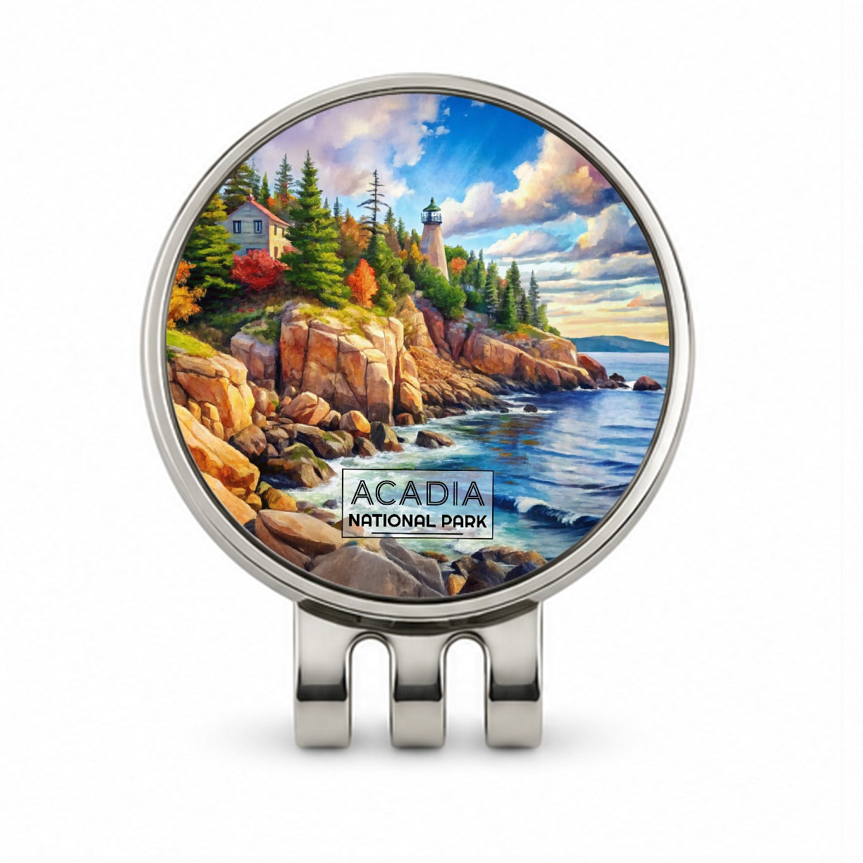 Acadia National Park Maine Watercolor Golf Hat Clip with Ball Marker