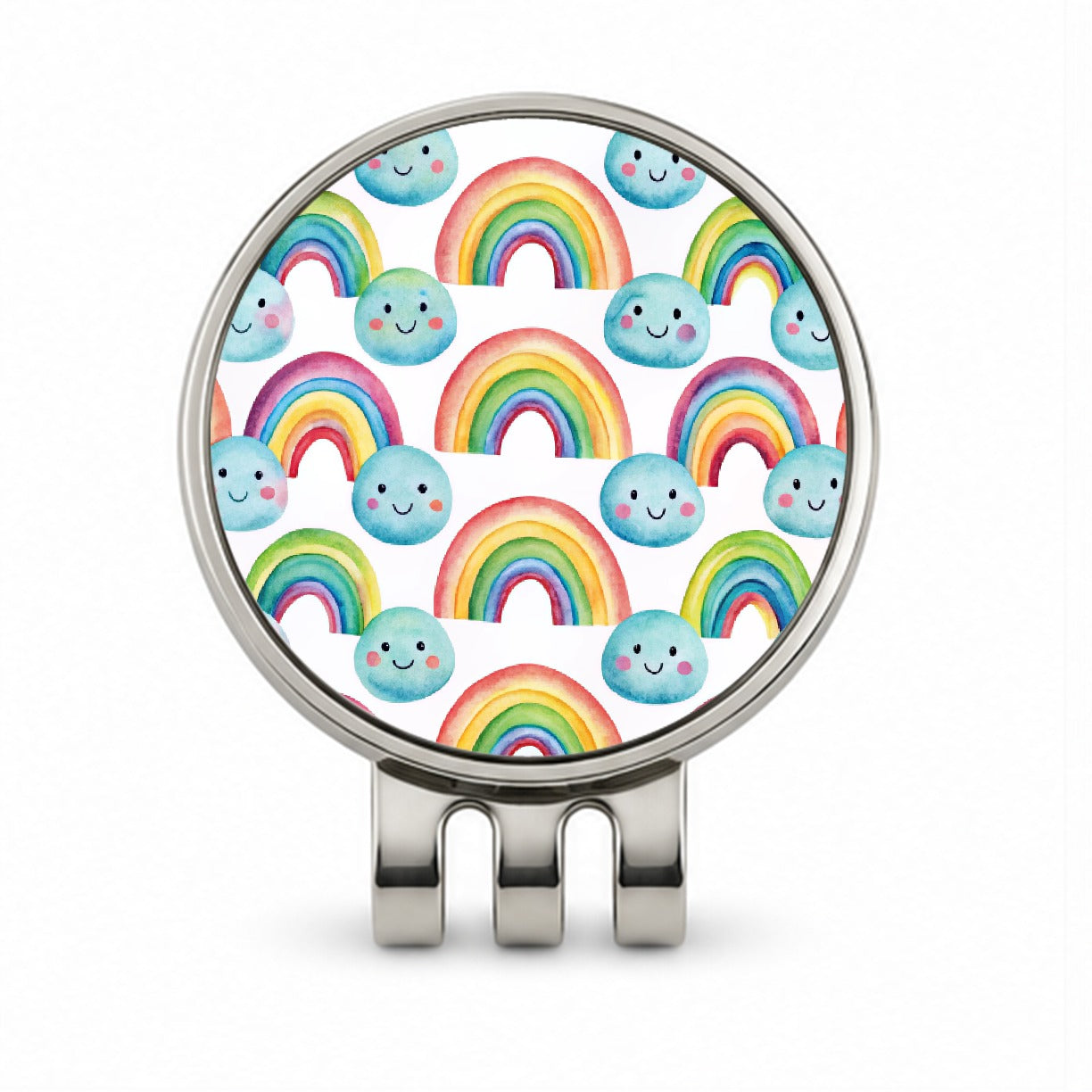 Adorable Smiling Rainbows Clouds Golf Hat Clip with Ball Marker