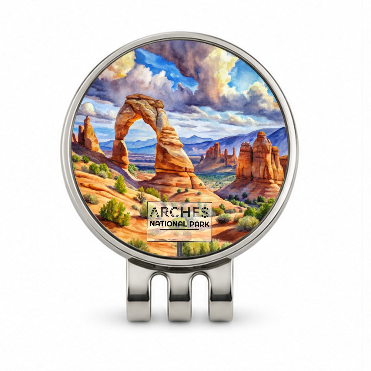 Arches National Park Utah Watercolor Golf Hat Clip with Ball Marker