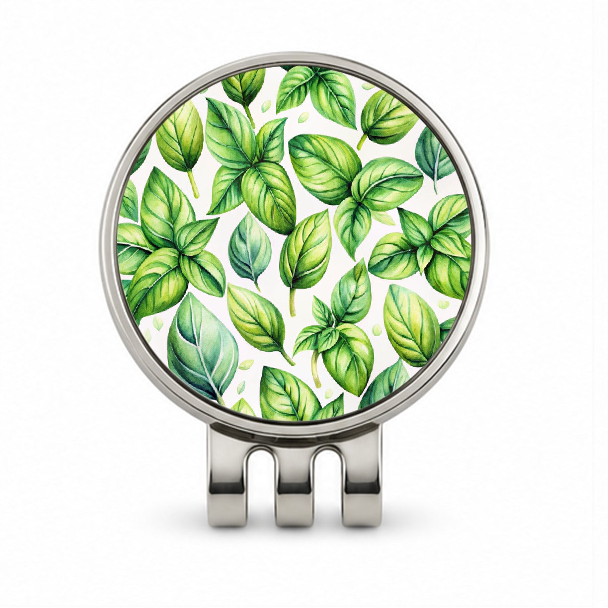 Basil Herbs Watercolor Golf Hat Clip with Ball Marker