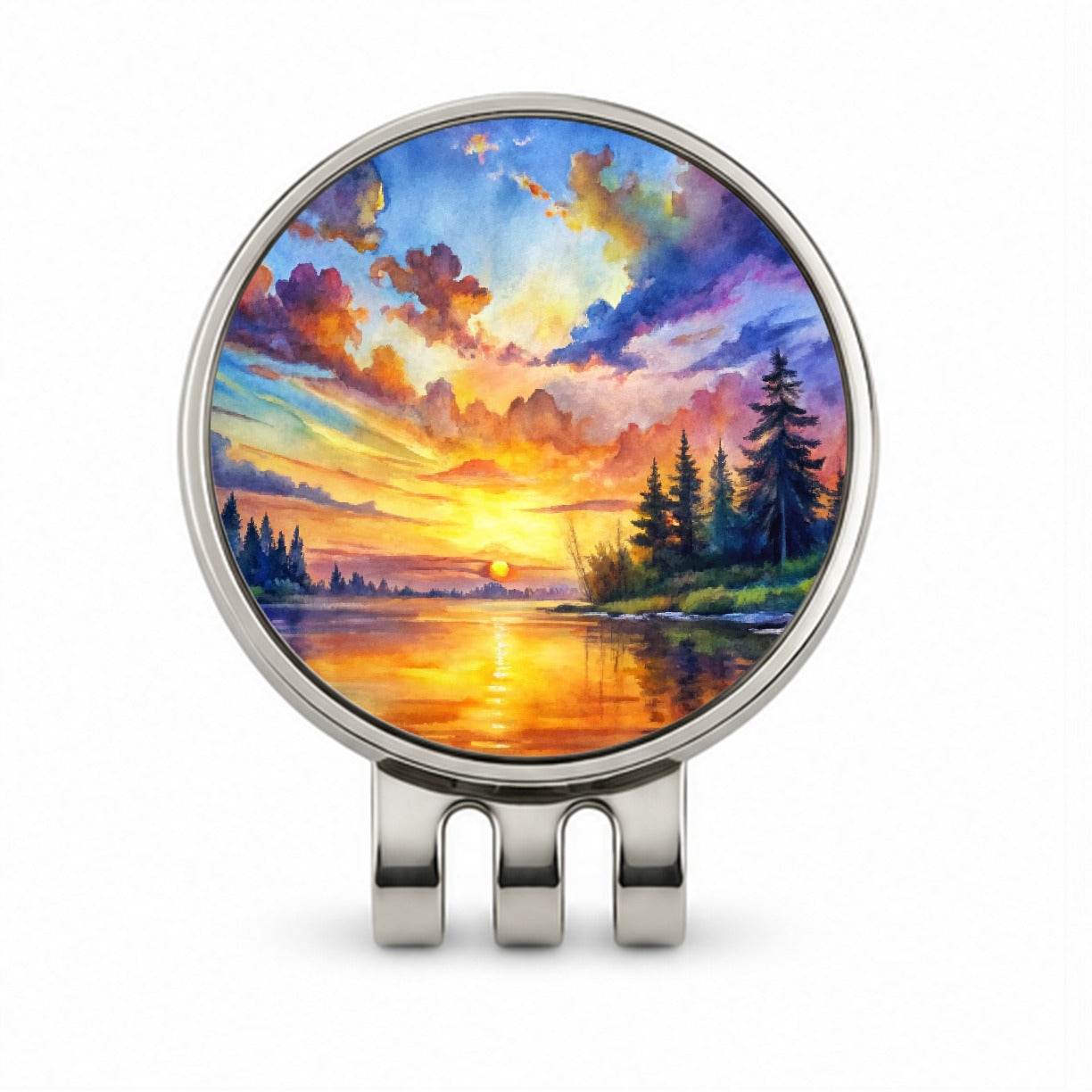 Beautiful Sunrise Watercolor Golf Hat Clip with Ball Marker