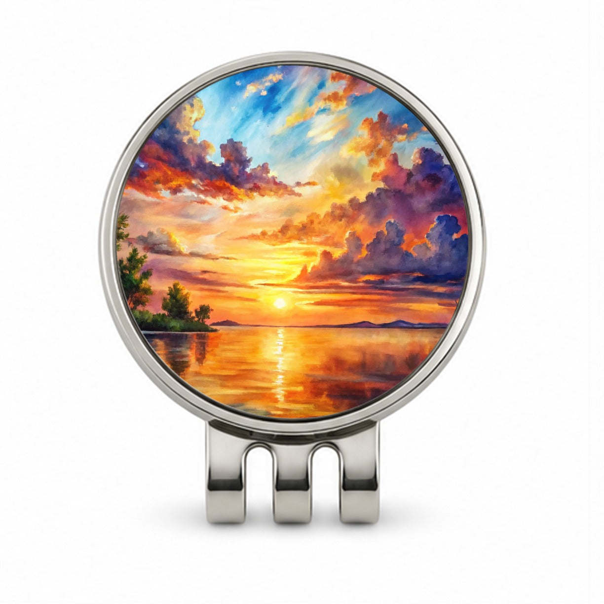 Beautiful Sunset Watercolor Golf Hat Clip with Ball Marker