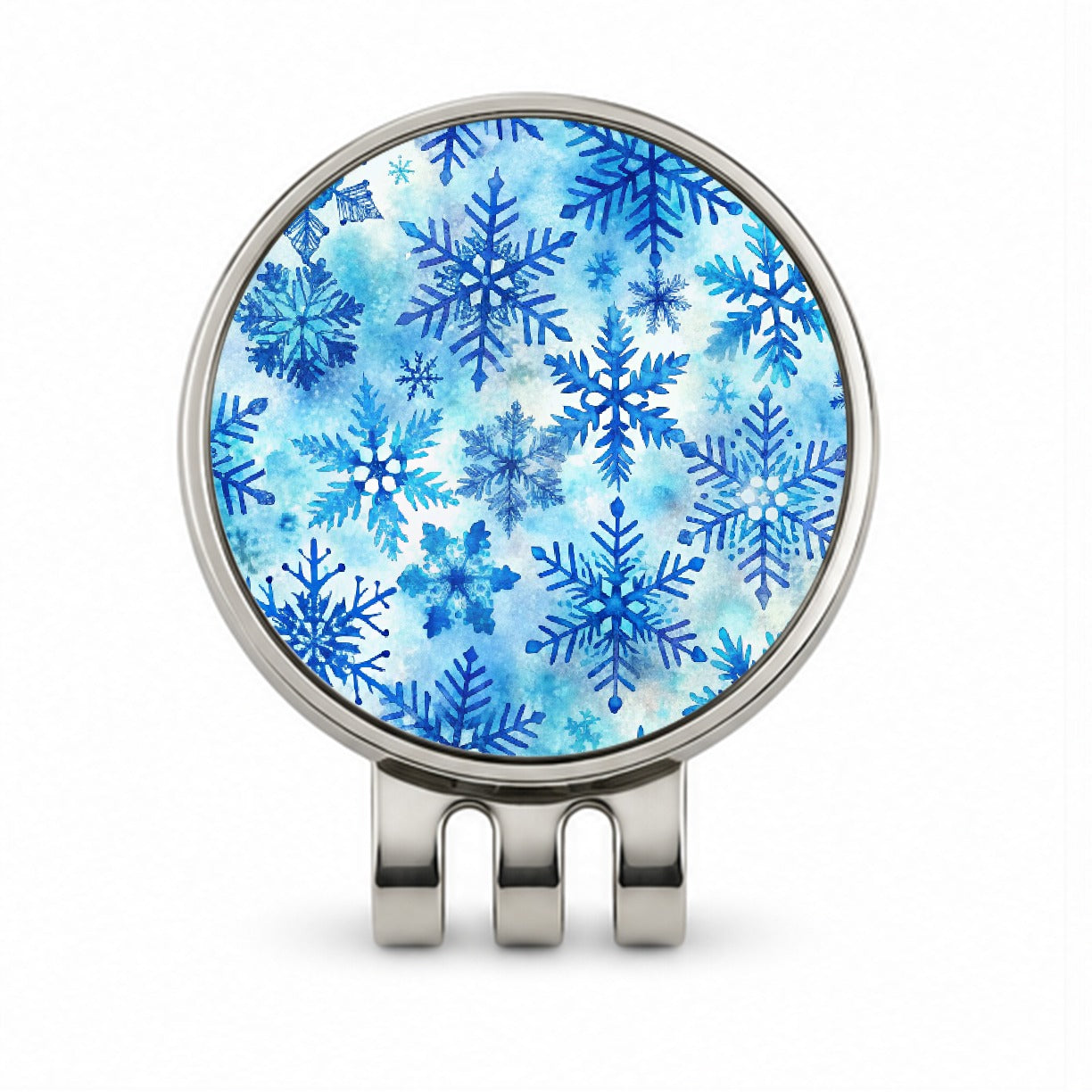 Blue Snowflakes Watercolor Golf Hat Clip with Ball Marker