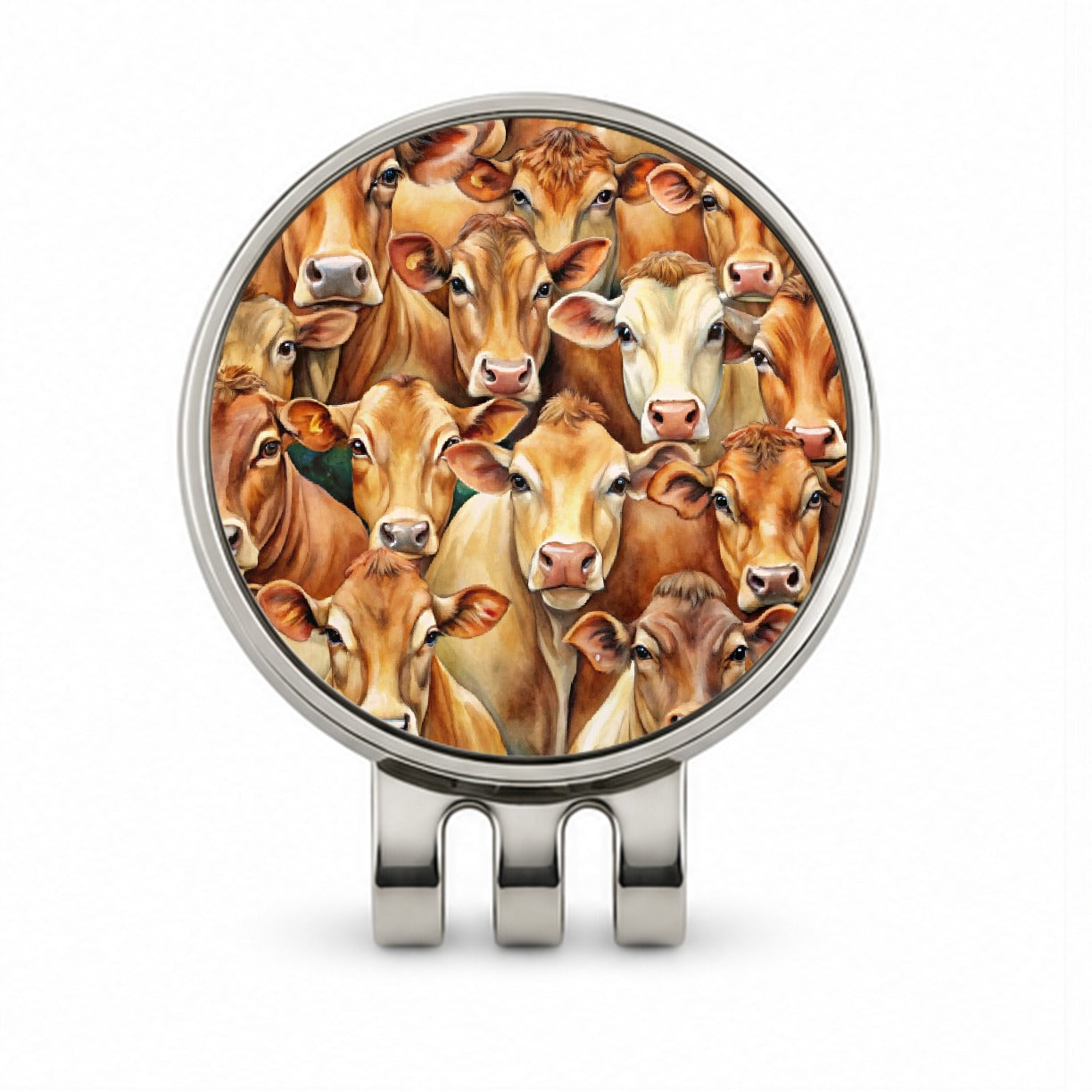 Bunch Of Brown Cow Faces Golf Hat Clip with Ball Marker