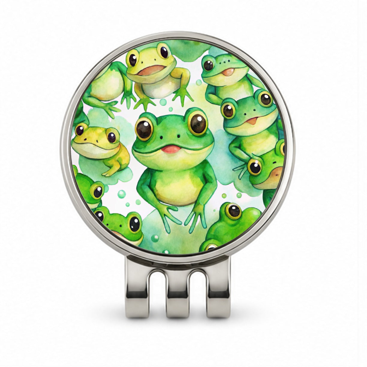 Bunch Of Cute Green Frogs Watercolor Golf Hat Clip with Ball Marker