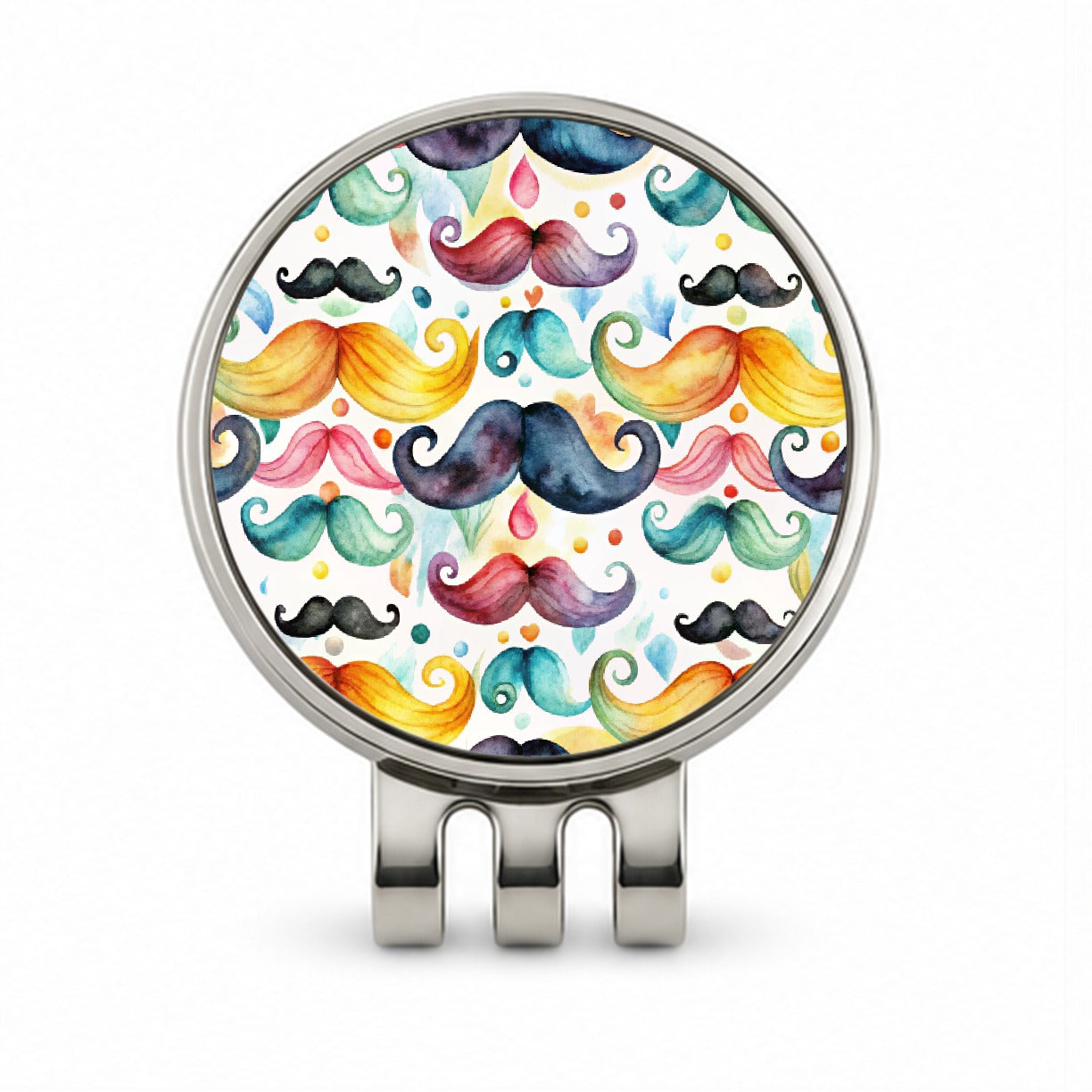 Colorful Mustaches Watercolor Golf Hat Clip with Ball Marker