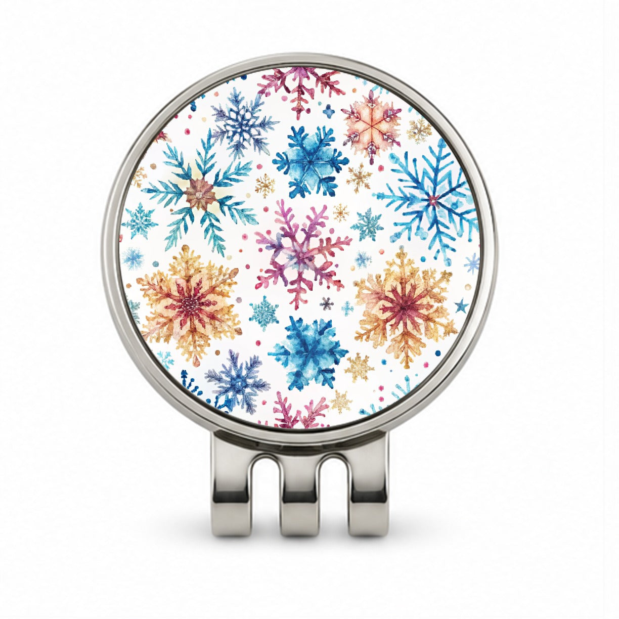 Colorful Snowflakes Winter Golf Hat Clip with Ball Marker
