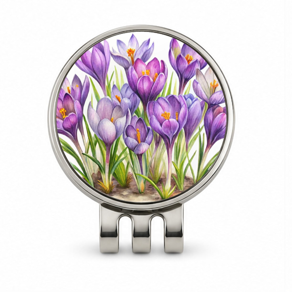 Crocus Purple Flowers Watercolor Golf Hat Clip with Ball Marker