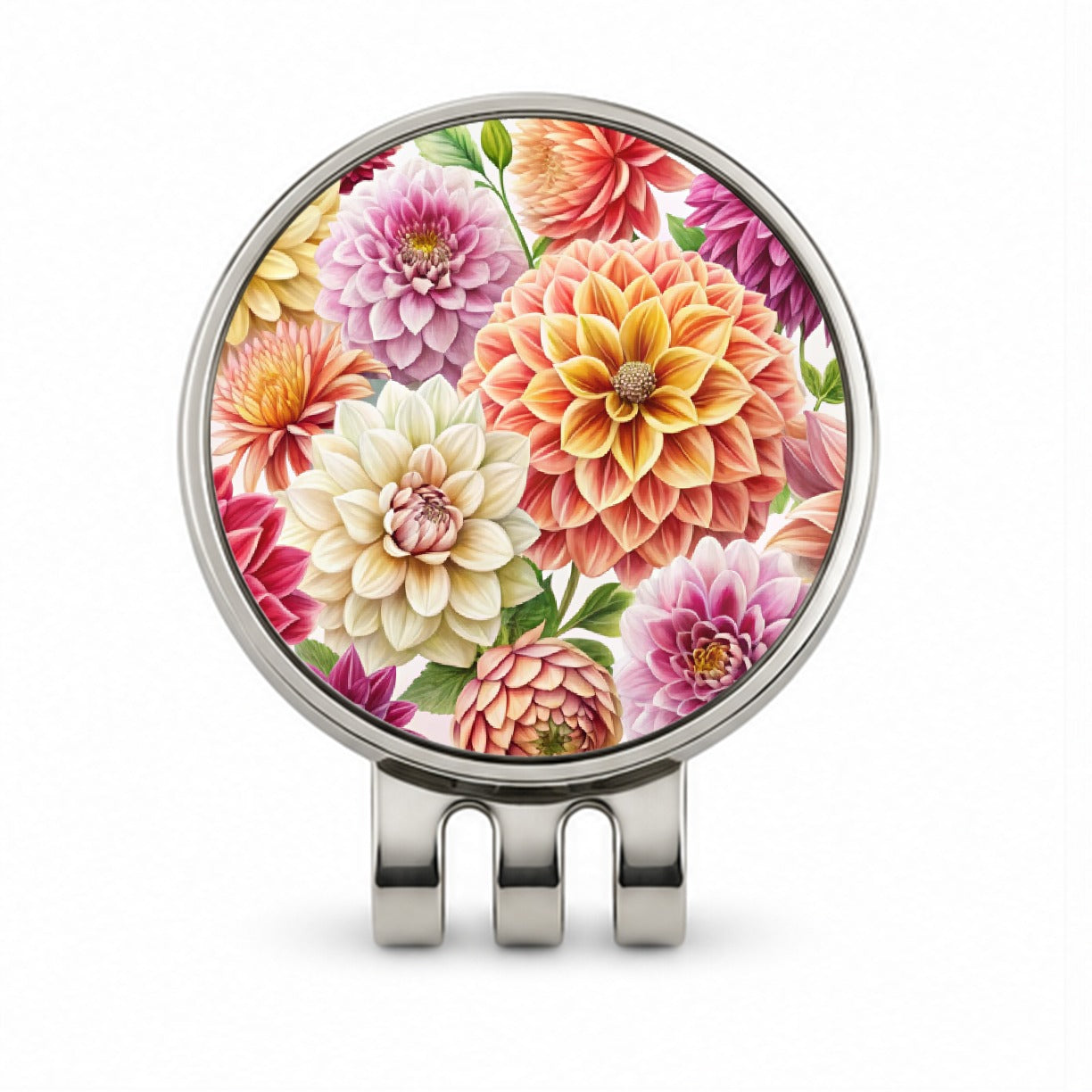 Dahlia Flowers Watercolor Golf Hat Clip with Ball Marker