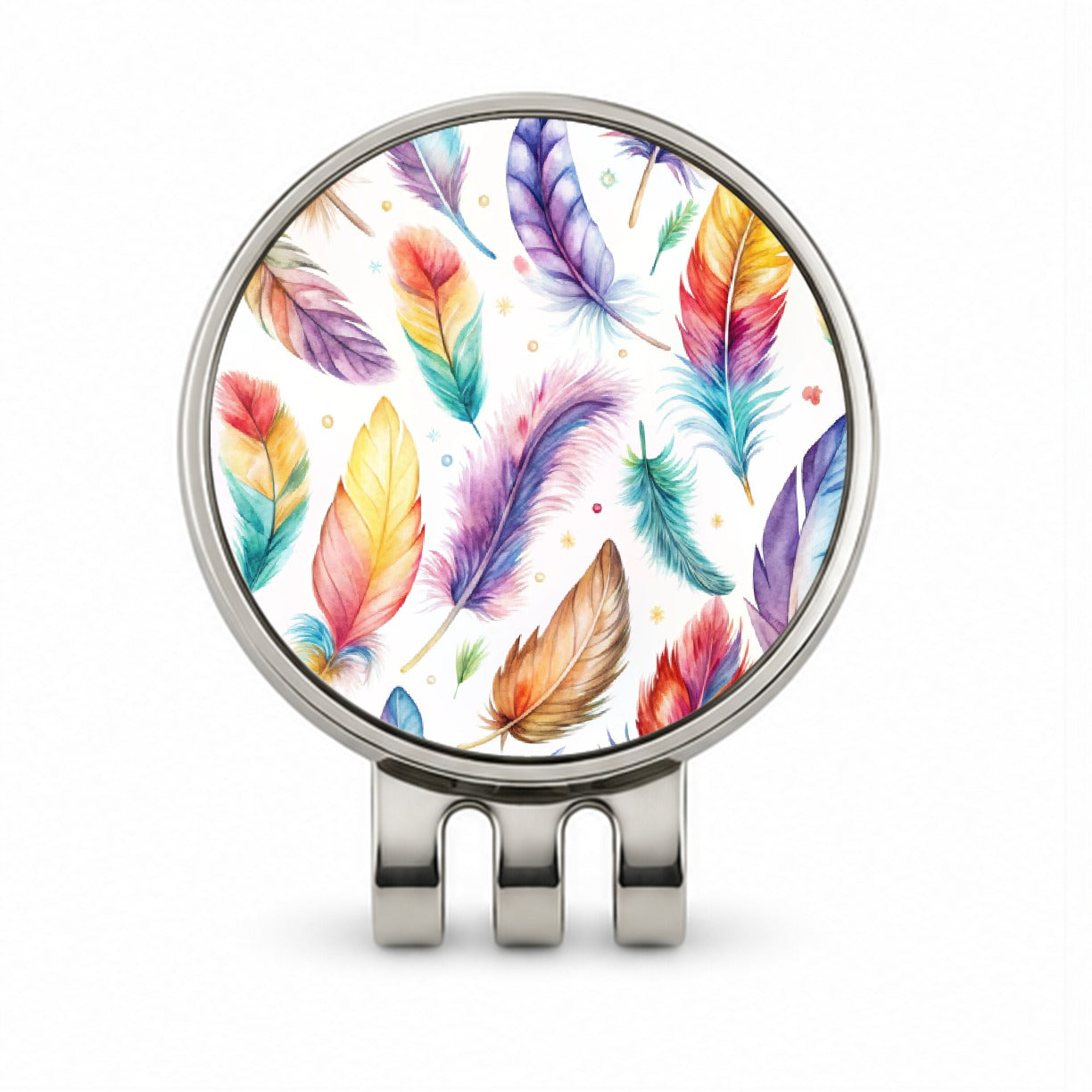 Feathers Watercolor Golf Hat Clip with Ball Marker
