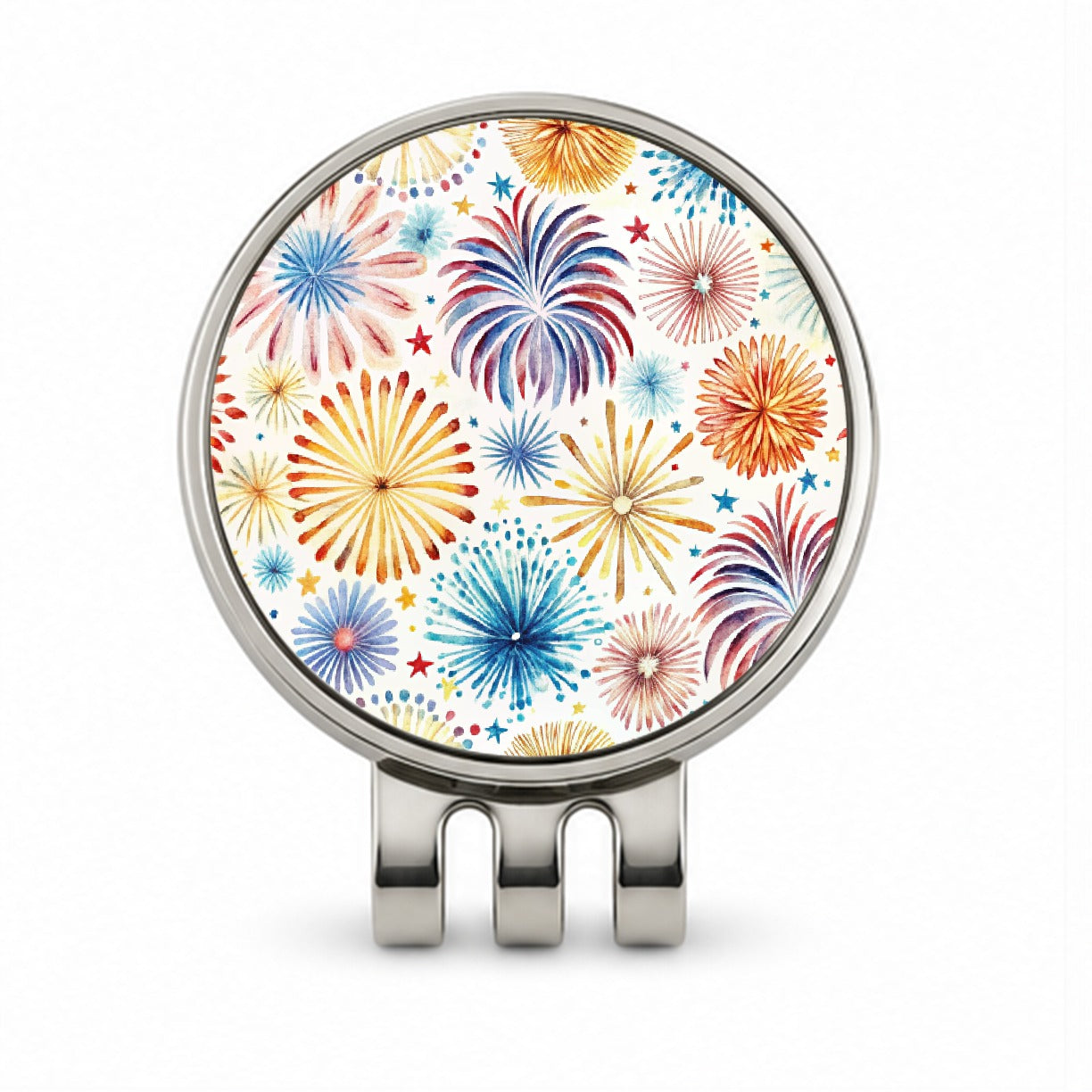 Fireworks Colorful Patriotic Fourth of July Golf Hat Clip with Ball Marker