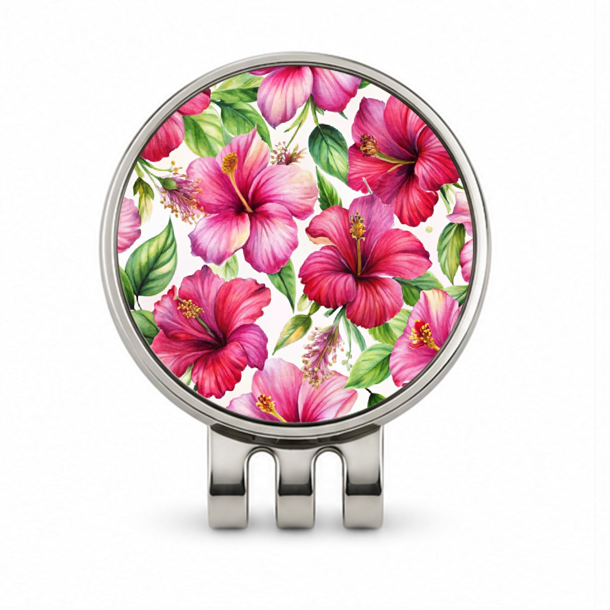 Fuchsia Hibiscus Flowers Watercolor Golf Hat Clip with Ball Marker